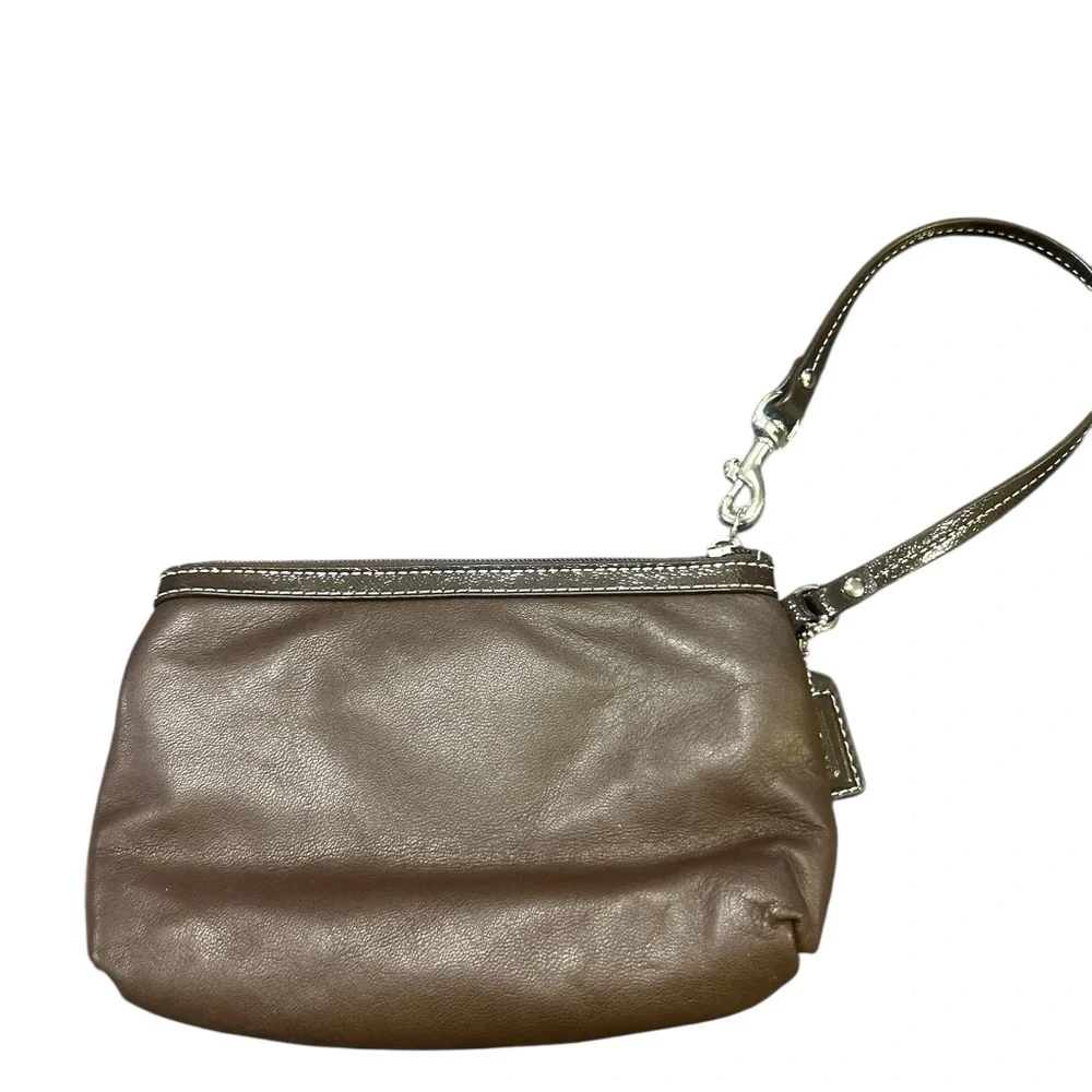 Coach Chocolate Brown Leather Wristlet with Coach Tag